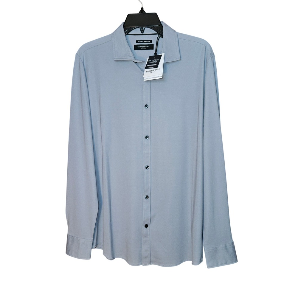 Kenneth Cole New York Mens Heritage Collection Knit Shirt Blue Grey Medium NWT